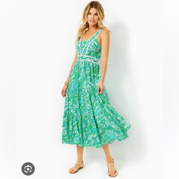 Lilly Pulitzer Dresses & Skirts - NWT Lilly Pulitzer Botanical green safari sangria Pollie cotton midi dress sz 10